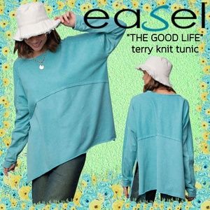 EASEL "The Good Life" Lightweight Terry Knit Tunic, High Side Slits, Raw Details